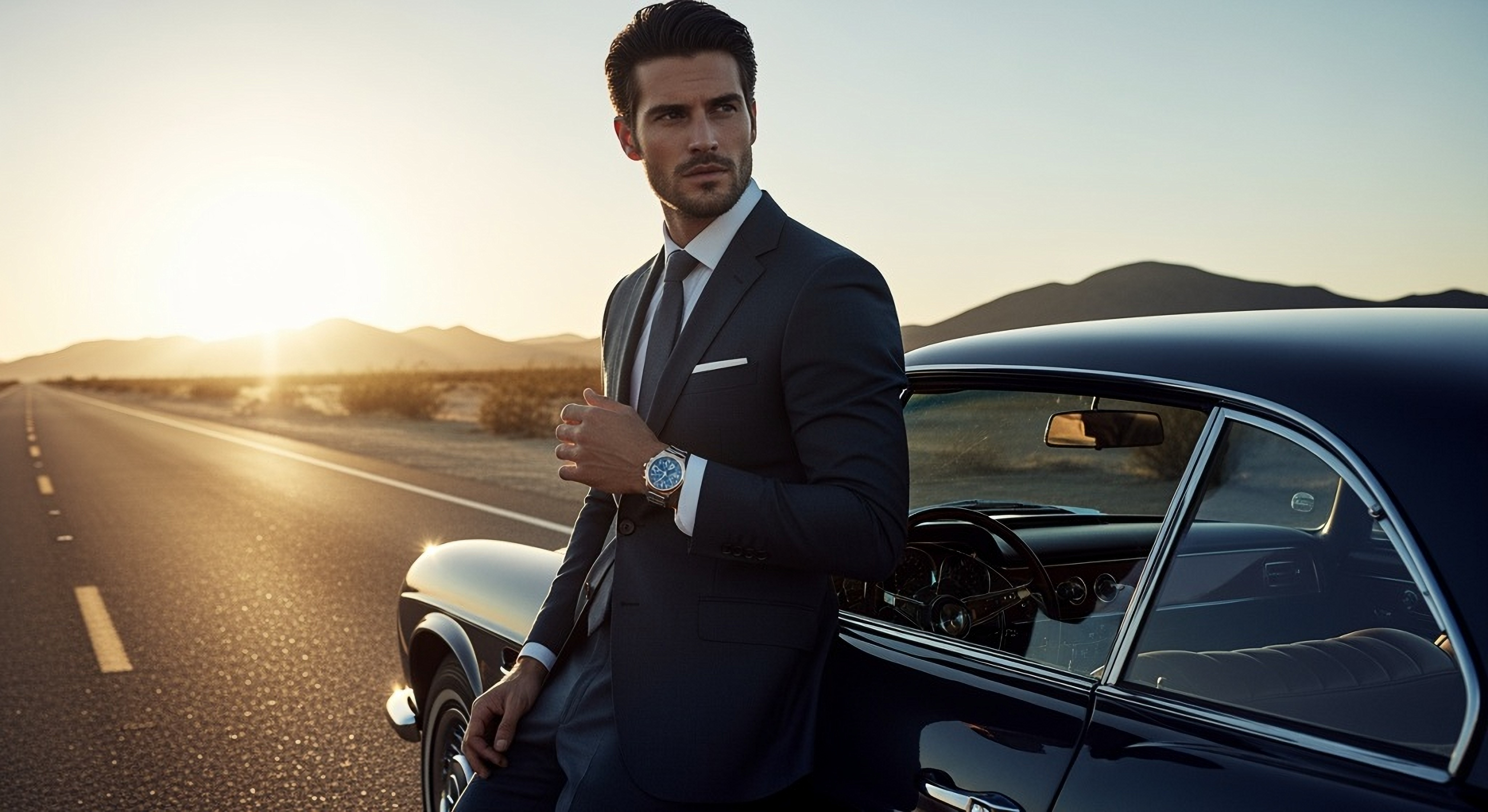 Gentleman wearing a bespoke tailored suit in morning light