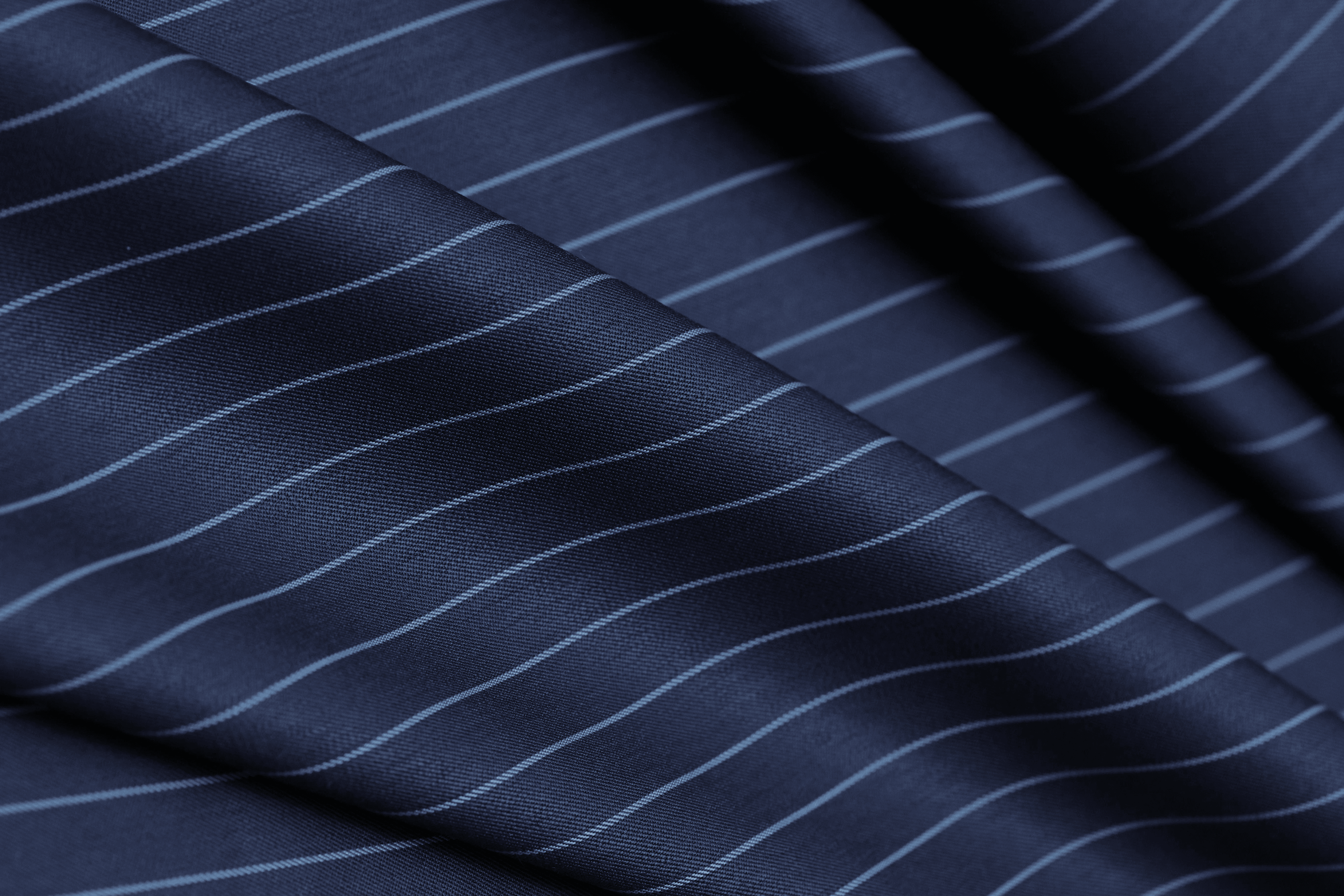 Close-up of classic navy pinstripe worsted wool